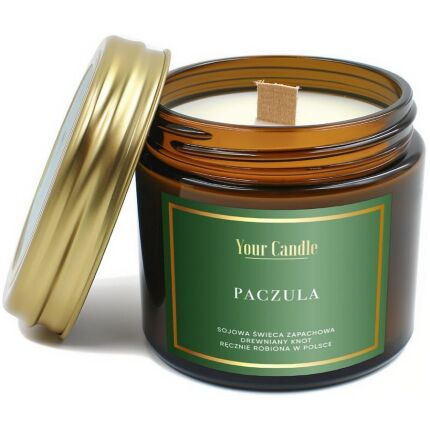 ŚWIECA SOJOWA ZAPACHOWA Z DREWNIANYM KNOTEM PACZULA 120 ml - YOUR CANDLE